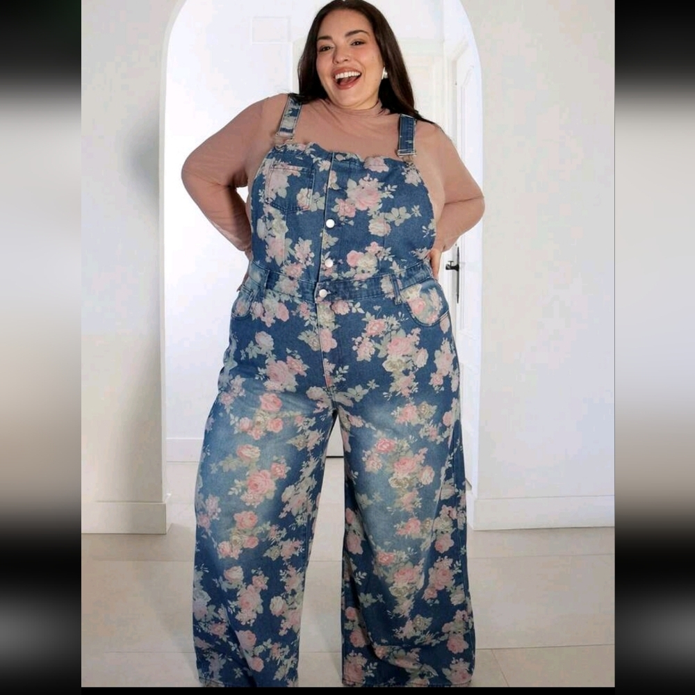 Floral Print Denim Overalls for Women